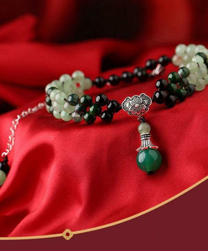 Collar con colgante de cristal de ágata y jade verde para mujer
