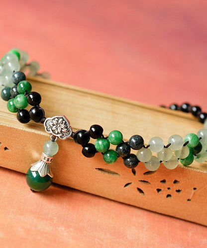 Collar con colgante de cristal de ágata y jade verde para mujer