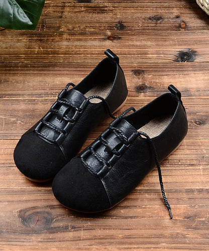 Women Green Lace Up Splicing Faux Leather Flat Shoes