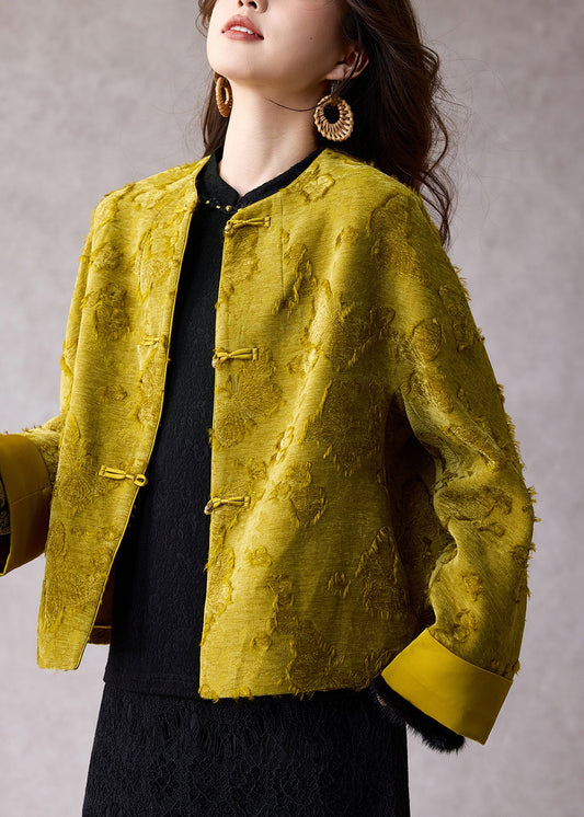 Damen grüne Winterjacke mit Rundhalsausschnitt, Jacquard-Muster, feine Baumwollfüllung