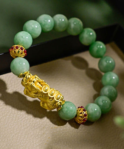 Damen Grünes Overgild Jade-Armband mit mythischem Wildtier