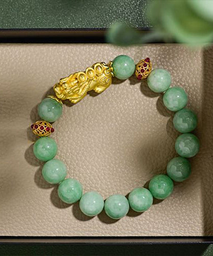 Damen Grünes Overgild Jade-Armband mit mythischem Wildtier