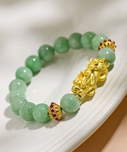 Damen Grünes Overgild Jade-Armband mit mythischem Wildtier