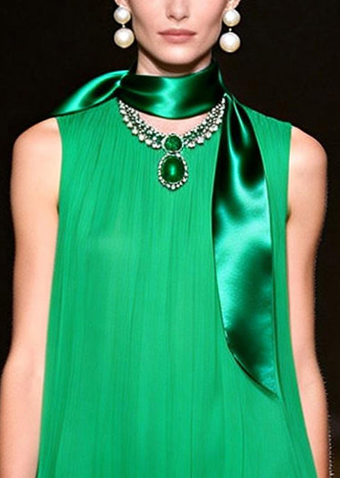Women Green Oversized Wrinkled Chiffon Day Dress Sleeveless