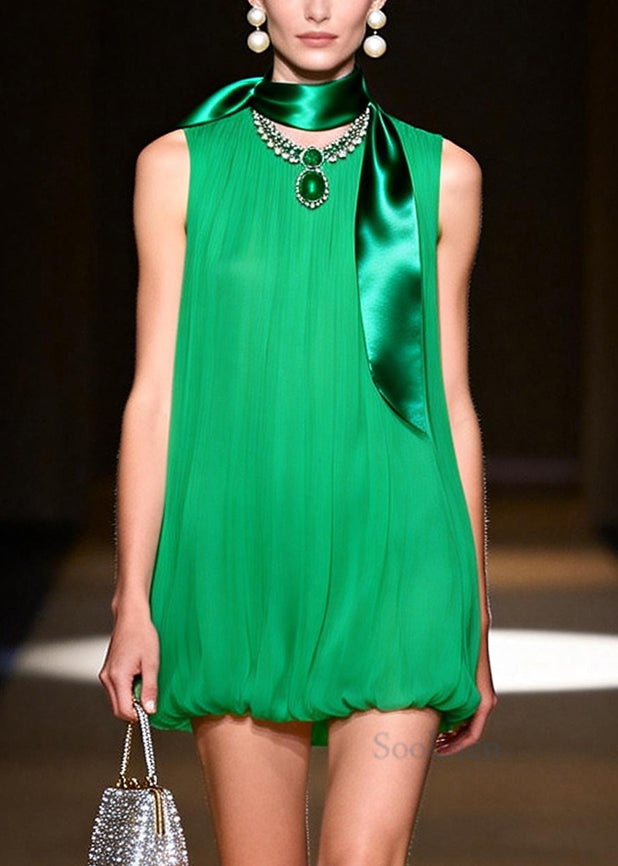 Women Green Oversized Wrinkled Chiffon Day Dress Sleeveless