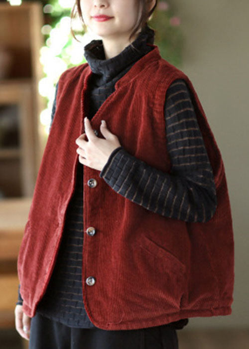 Frauen Grün Stehkragen Solide Feine Baumwolle Gefüllt Cord Weste Winter