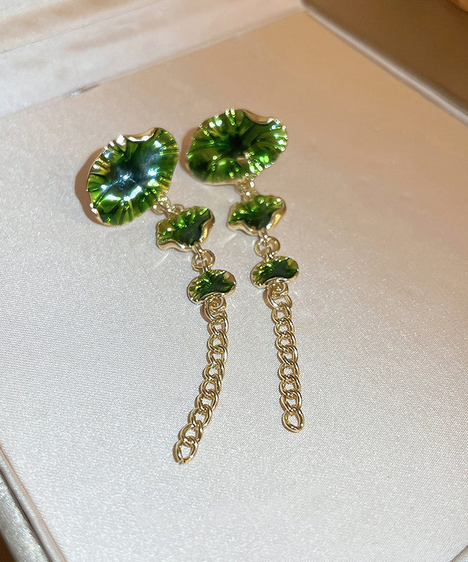 Women Green Sterling Silver Alloy Louts Tassel Drop Earrings