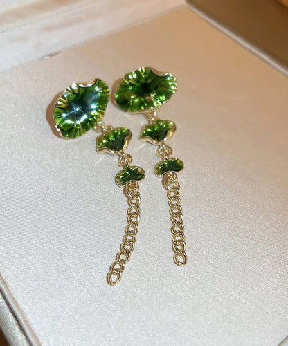 Women Green Sterling Silver Alloy Louts Tassel Drop Earrings