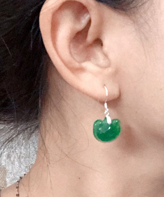 Pendientes colgantes de jade verde en plata de ley para mujer