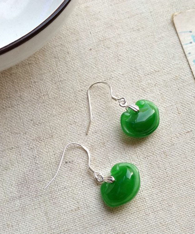 Pendientes colgantes de jade verde en plata de ley para mujer