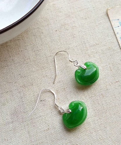 Pendientes colgantes de jade verde en plata de ley para mujer