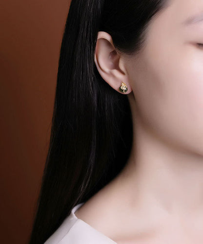 Pendientes de plata de ley verde con ágata dorada y forma de bolsa de dinero para mujer