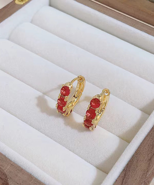 Pendientes de aro de plata de ley verde con circonitas doradas para mujer