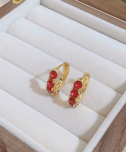 Pendientes de aro de plata de ley verde con circonitas doradas para mujer