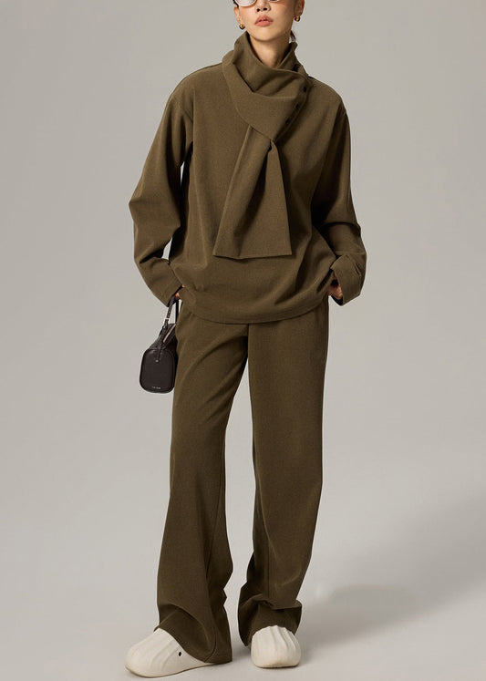 Conjunto de tres piezas de algodón con cintura elástica y escote en V verde para mujer, primavera