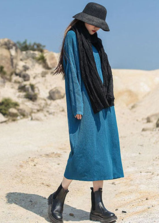 Frauen Grün V-ausschnitt Patchwork Stricken Maxi Kleid Frühling