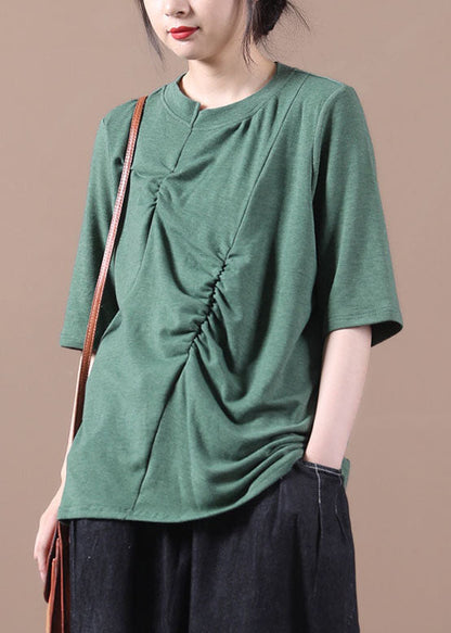 Damen Grüne Knitterblusen Halbarm