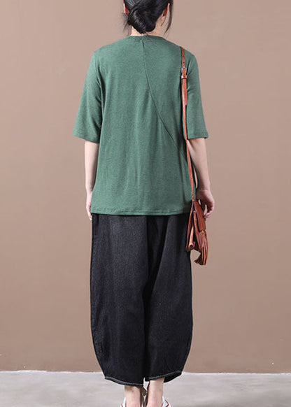 Damen Grüne Knitterblusen Halbarm