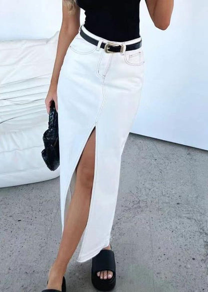 Women Grey High Waist Side Open Denim Skirts Summer