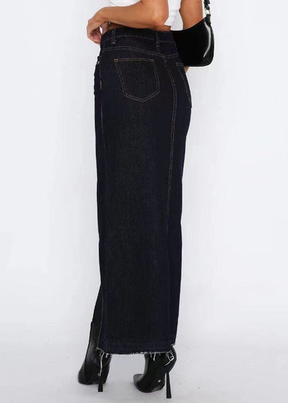 Women Grey High Waist Side Open Denim Skirts Summer