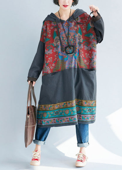 Frauen Grau Mit Kapuze Print Sweatshirts kleider Frühling