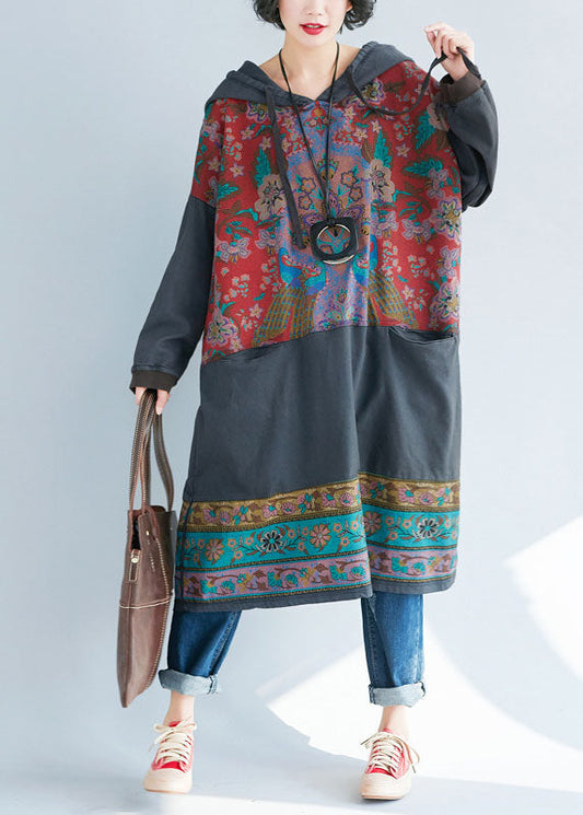 Frauen Grau Mit Kapuze Print Sweatshirts kleider Frühling