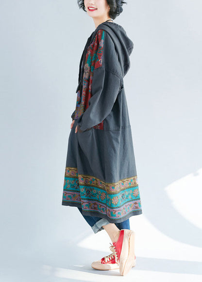 Frauen Grau Mit Kapuze Print Sweatshirts kleider Frühling