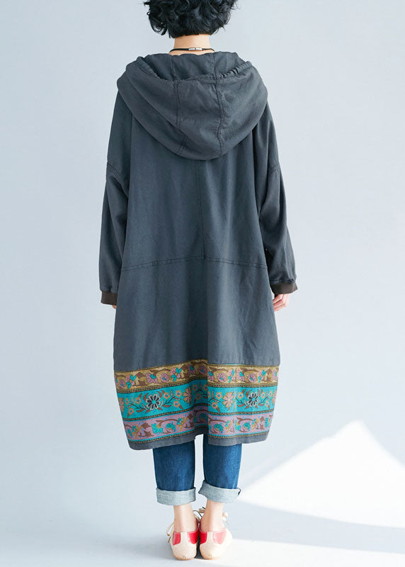 Frauen Grau Mit Kapuze Print Sweatshirts kleider Frühling