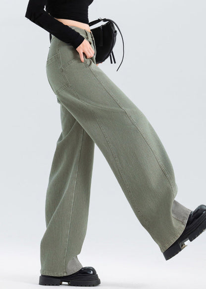 Women Grey Oversized Patchwork Denim Pants Spring