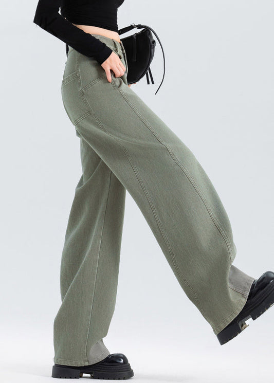 Women Grey Oversized Patchwork Denim Pants Spring