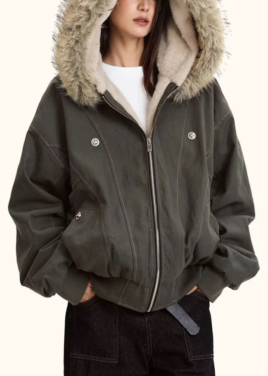 Damen Grau Oversized Patchwork Warm Fleece Hoodies Oberbekleidung Winter