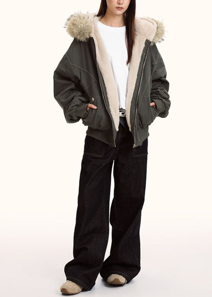 Damen Grau Oversized Patchwork Warm Fleece Hoodies Oberbekleidung Winter