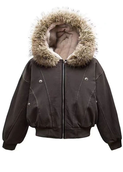 Damen Grau Oversized Patchwork Warm Fleece Hoodies Oberbekleidung Winter