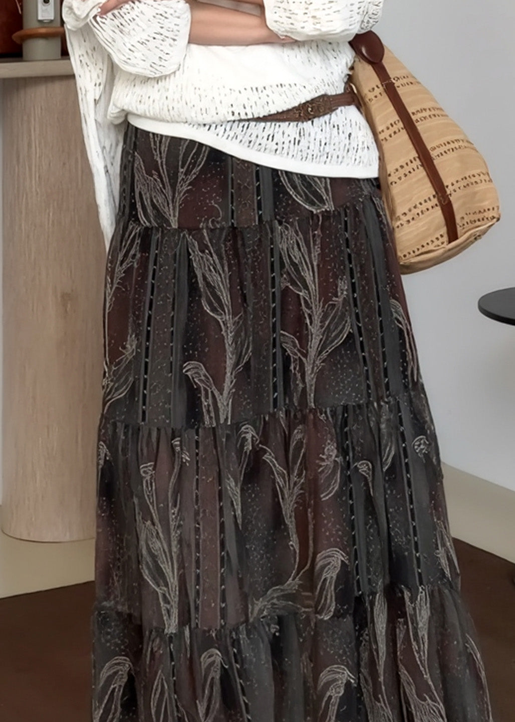 Damen-Chiffonröcke mit grauem Print und Drapierung für den Frühling