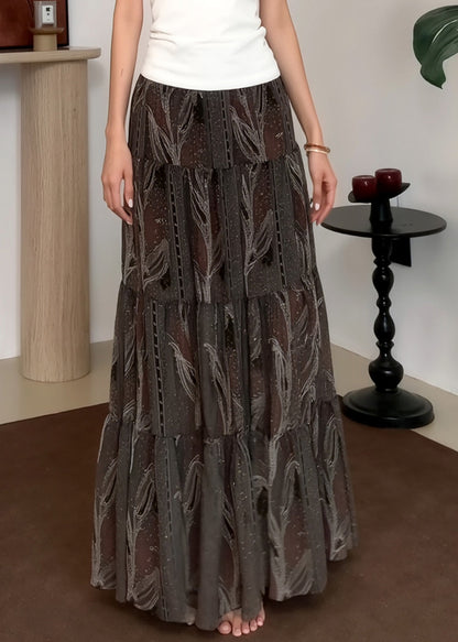 Damen-Chiffonröcke mit grauem Print und Drapierung für den Frühling