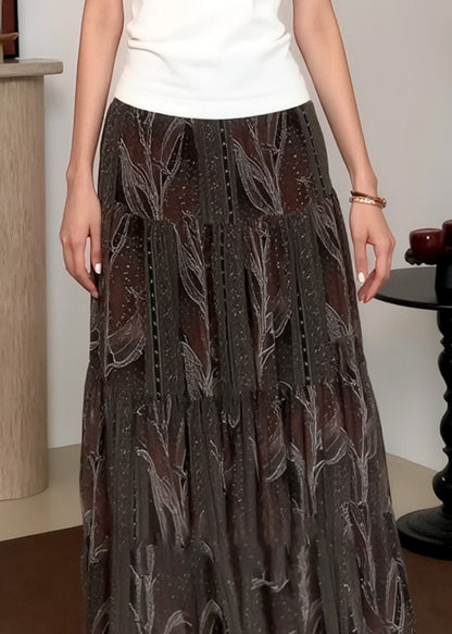 Damen-Chiffonröcke mit grauem Print und Drapierung für den Frühling