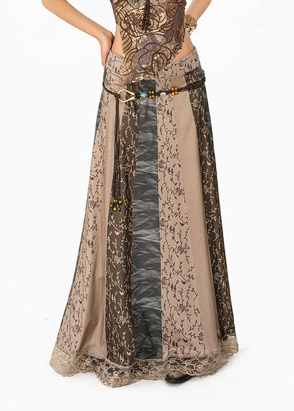 Women Grey Print High Waist Maxi Skirt