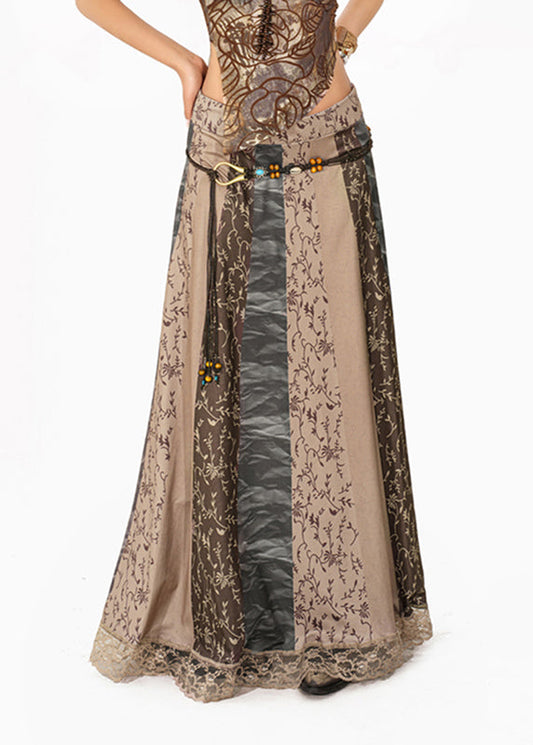 Women Grey Print High Waist Maxi Skirt