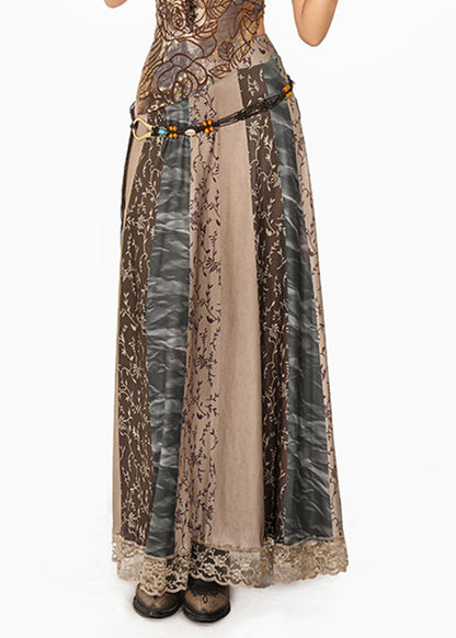 Women Grey Print High Waist Maxi Skirt