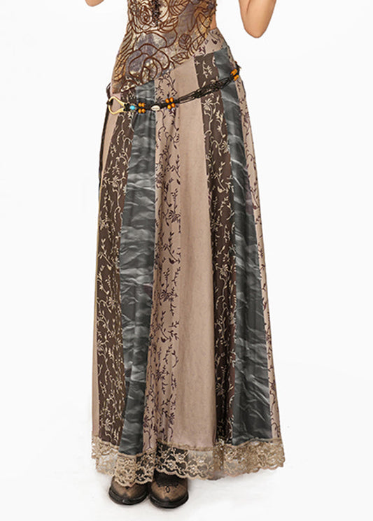 Women Grey Print High Waist Maxi Skirt