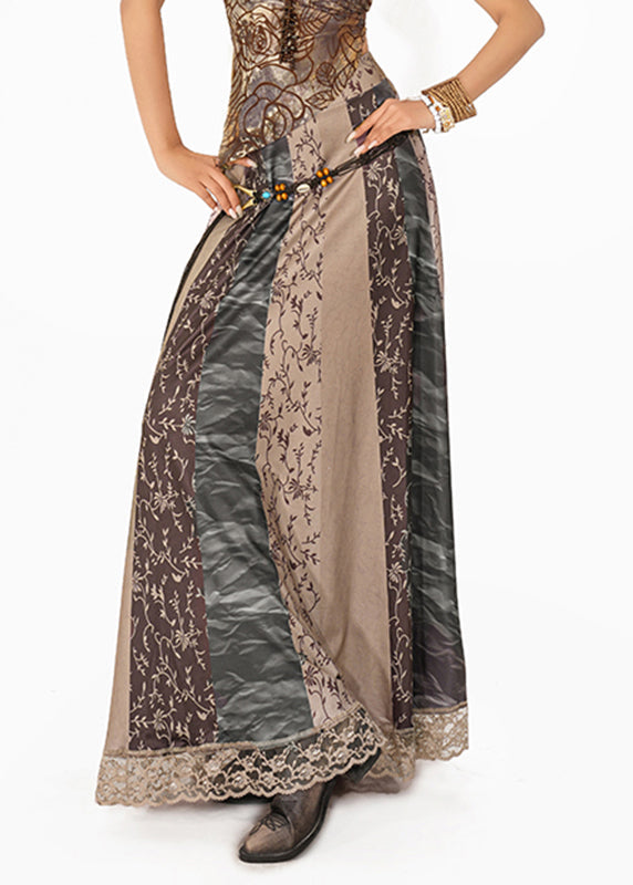 Women Grey Print High Waist Maxi Skirt