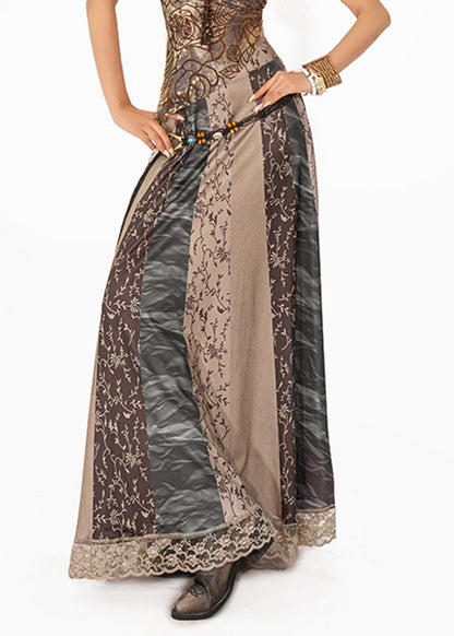 Women Grey Print High Waist Maxi Skirt