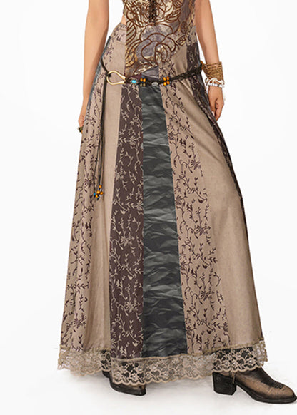 Women Grey Print High Waist Maxi Skirt