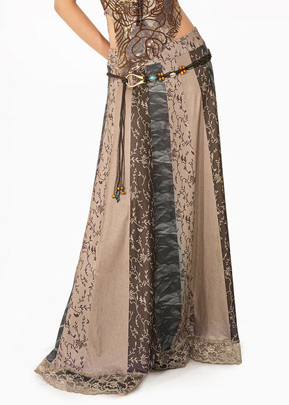 Women Grey Print High Waist Maxi Skirt