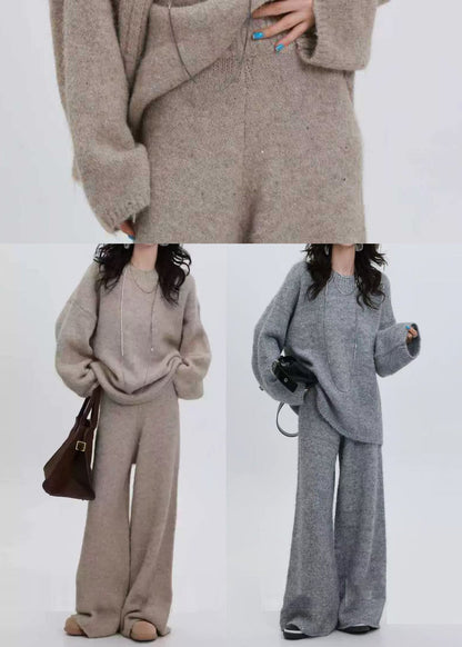 Conjunto de dos piezas de punto grueso con lentejuelas grises para mujer para invierno