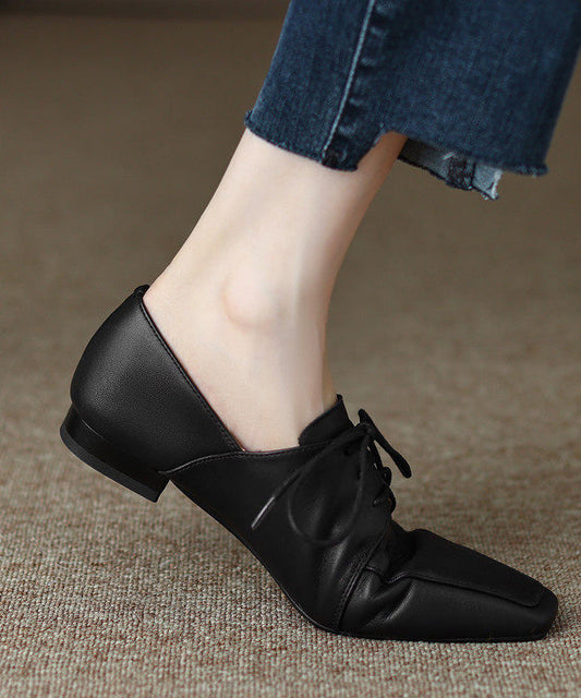 Women Grey Sheepskin Lace Up Splicing Square Toe Flat Shoes