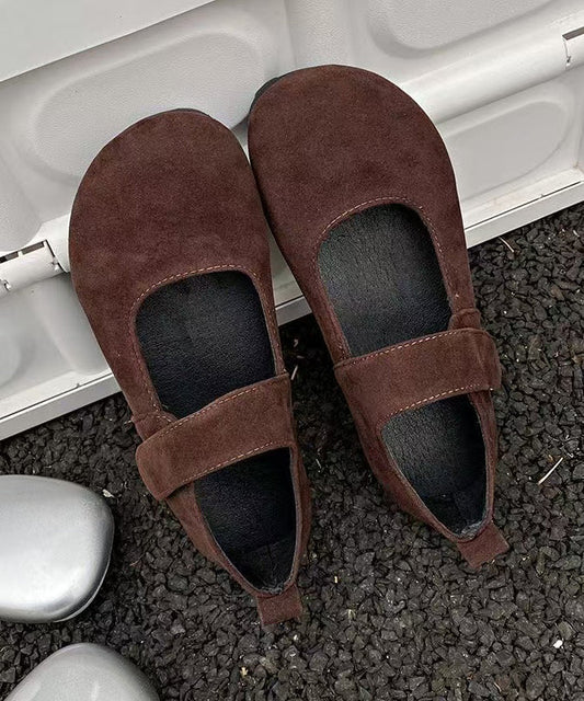 Women Grey Suede Buckle Strap Splicing Flat Feet Shoes