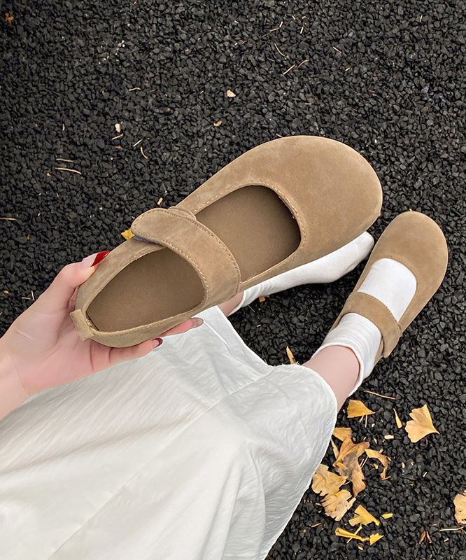 Women Grey Suede Buckle Strap Splicing Flat Feet Shoes