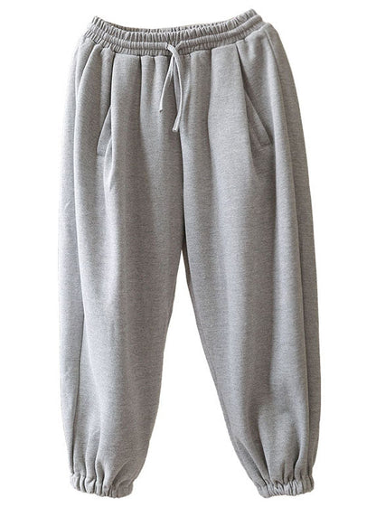 Damen Graue Haremshose mit Taschen und Bindegürtel aus Baumwolle