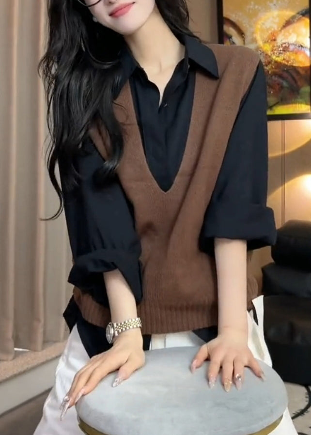 Damen Graue Kuschelige Warme Strickweste mit V-Ausschnitt Ärmellos